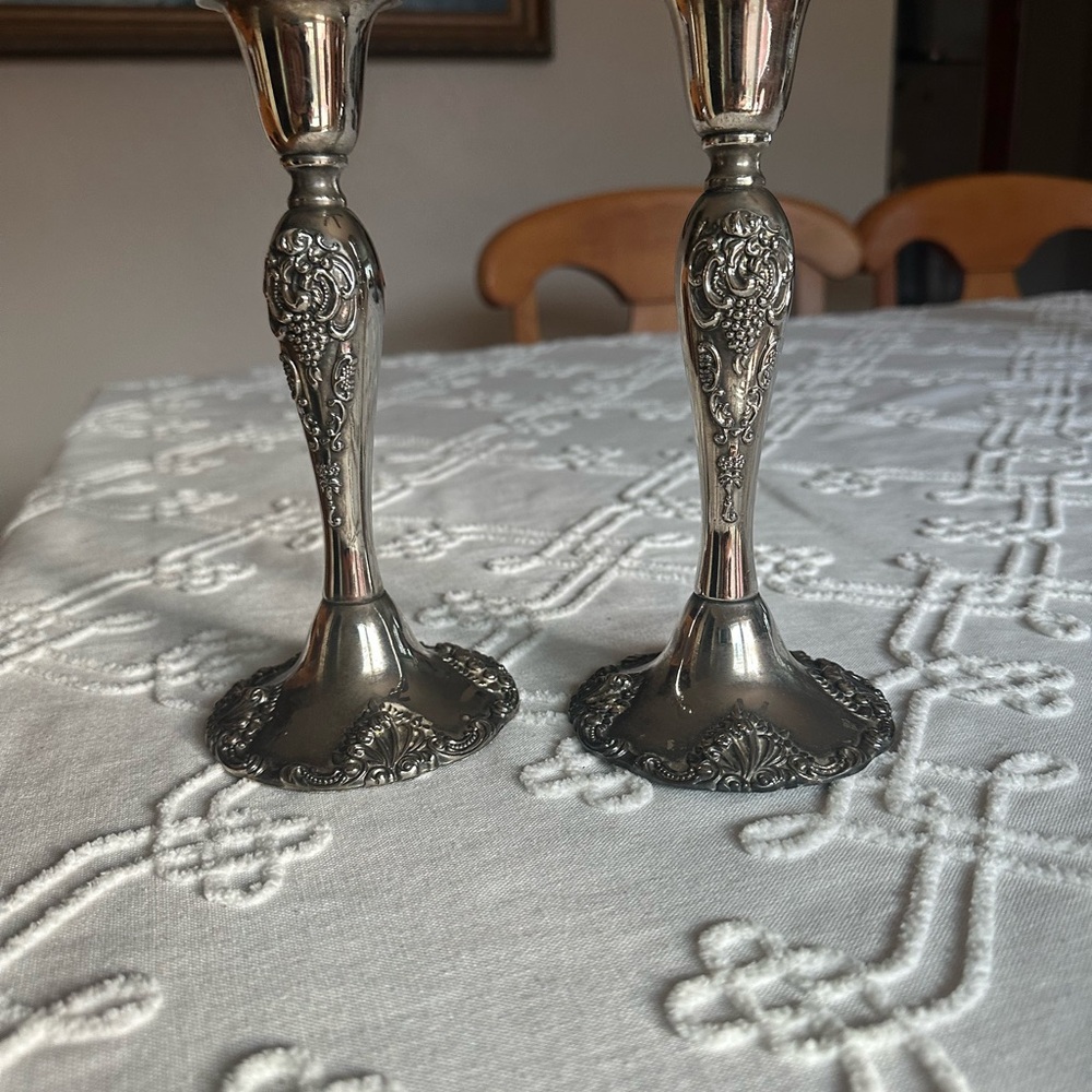 Vintage 8 inch Godinger baroque, silver plated candleholders